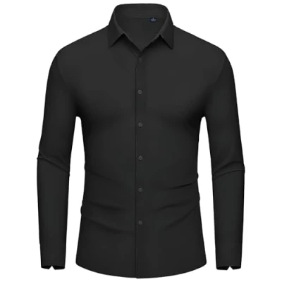 Afbeelding van DEMEANOR Stretch overhemd met lange mouwen voor heren, slim fit, kreukvrij, vrijetijdshemd, modieus 1 Zwart, S