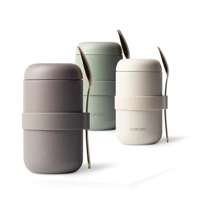Afbeelding van MAMEIDO Geïsoleerde voedselcontainers, 500 ml, roestvrij staal, BPA vrij, voor muesli, pap en babyvoeding (taupegrijs, 0,5 l)