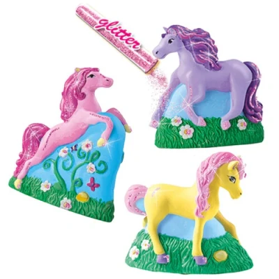 Afbeelding van Ses creative gips en verfpakket glitter paarden 3st
