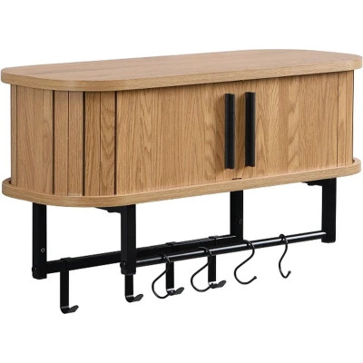 Afbeelding van Furnilux kapstok 60 x 24 32 cm Smal Wandkapstok Kiruna 8 haken Licht Eiken
