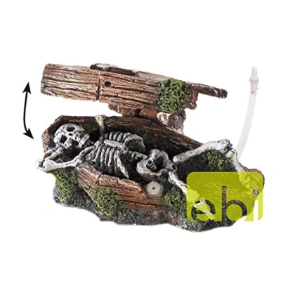 Afbeelding van Aqua D&#039;ella Bubble Action Doodskist met Skelet Aquariumdecoratie 14.5 x 9 7 cm