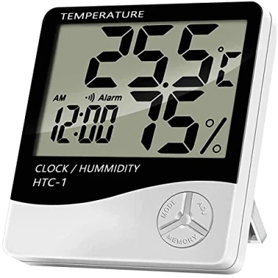 Afbeelding van Retoo Digitale binnenthermometer met klok, thermometer, hygrometer, registratie en kamertemperatuurweergave voor luchtvochtigheid in de ruimte,