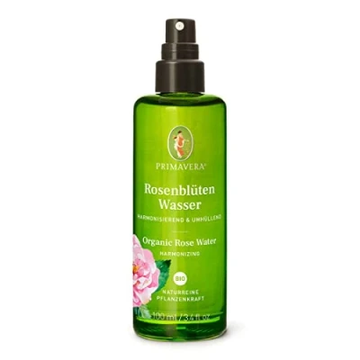Afbeelding van PRIMAVERA Biologisch rozenblaadjeswater 100 ml Pure plantaardige kracht glazen fles hydrolaat, lichaamsspray, aromatherapie harmoniserend, ontspannend, balancerend veganistisch