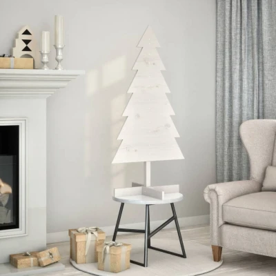 Afbeelding van vidaXL Kerstdecoratie kerstboom 120 cm massief grenenhout wit