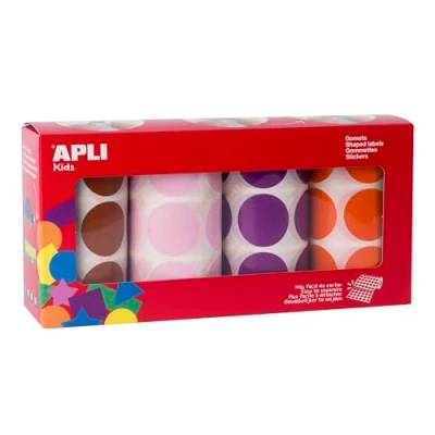 Afbeelding van Apli kids 14081 4 rollen ronde stickers, Ø 20 mm, bruin/roze/paars/oranje