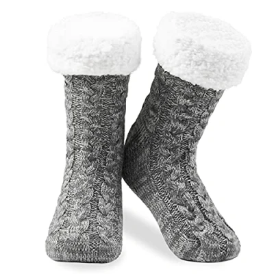 Afbeelding van Damessokken, antislip, pantoffels, modesokken, cocooning, gevoerd, cadeau idee voor dames, meisjes, tieners, Grijs Chinees