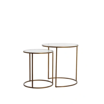Afbeelding van Ferati ronde bijzettafels set van 2 glas helder/goud