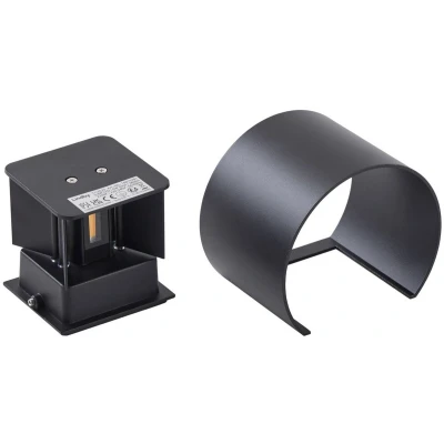 Afbeelding van Lindby LED buitenwandlamp Nivar, rond, zwart, metaal