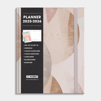 Afbeelding van Hobbit Luxe Weekplanner 2025 2026 1 week op 2 pagina&#039;s Harde Kaft Planner A5+ (23 x 18,5 cm) Abstract Oudroze