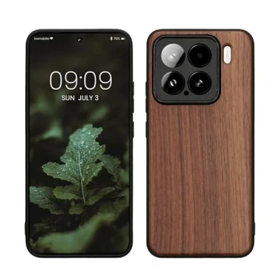 Afbeelding van kwmobile telefoonhoesje geschikt voor Xiaomi 15 Hoesje met bumper in donkerbruin Backcover walnoothout