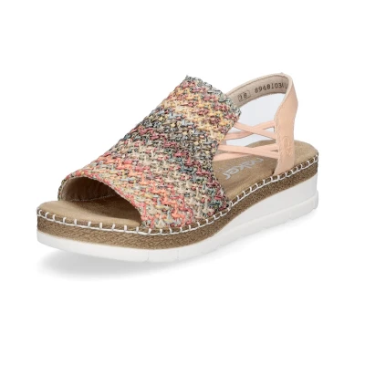 Afbeelding van Rieker dames sleehak sandalen V1241 90 multi/apricot