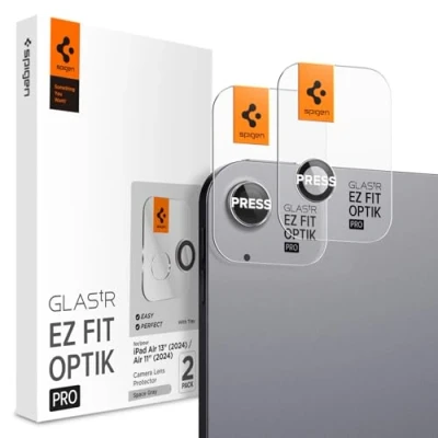 Afbeelding van Spigen Glas.tR EZ Fit Optik Pro compatibel met iPad Air 11 inch (2024), 13 Space Grey, 2 stuks, lensbescherming, individuele bescherming, krasbestendig, hardheid 9H