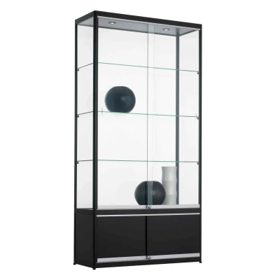 Afbeelding van Vitrinekast met onderkast 3 legborden 200x100x40cm Zwart