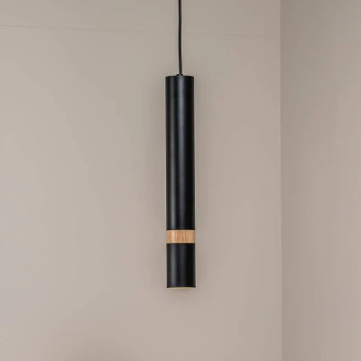 Afbeelding van Hanglamp Joker, zwart/hout, 1 lamp