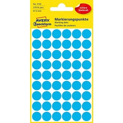 Afbeelding van Avery Ronde etiketten diameter 12 mm, blauw, 270 stuks etiket