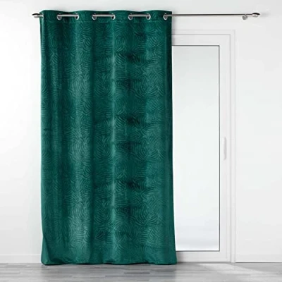 Afbeelding van douceur d&#039;intérieur, Gordijn met oogjes (140 x 240 cm) Analia smaragd, ondoorzichtig, fluweel in reliëf