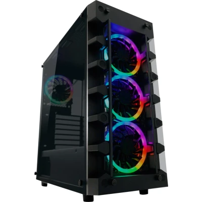Afbeelding van LC POWER® Solar System Midi Tower ATX PC Case Computer Behuizing 4 RGB Fans Game Gehard Glas Zwart