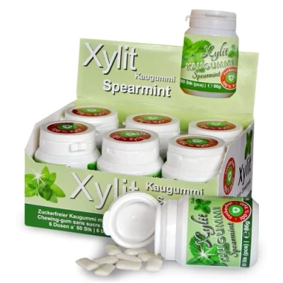 Afbeelding van Xylitquelle® 6 stuks muntmunt tandgommen suikervrij met 100% xylitol zonder aspartaam, sorbitol en titaandioxide veganistisch behoud van tandmineralisatie
