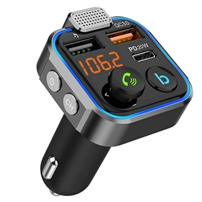 Afbeelding van NK Bluetooth 5.0 auto FM zender 3 oplaadpoorten: x 2 USB QC3.0 + x1 PD 3.0 type C 20W, handsfree functie, ruisonderdrukking, snel opladen, B knop: hifi diepe bas