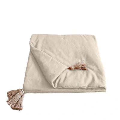 Afbeelding van Enjoy Home collectie Panama dekbed met 4 pompons jute 100% katoen Oeko Tex gecertificeerd 90 x 190 cm kleur: ecru
