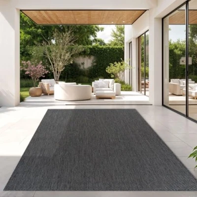 Afbeelding van Vloerkleed voor buiten, keukentapijt, balkon, terras, effen, modern design, kleur: antraciet, afmetingen: 300 x 400 cm
