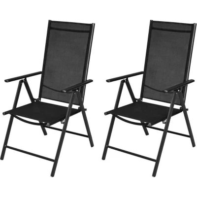 Afbeelding van Tuinstoelen inklapbaar 2 st aluminium en textileen zwart