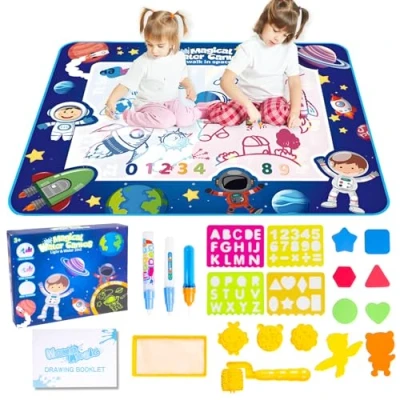 Afbeelding van GIBOHOM watertekenmat voor baby&#039;s, 80 x 100 cm, kinderspeelgoed, herbruikbaar, met schildergereedschapsset, oceaanstijl