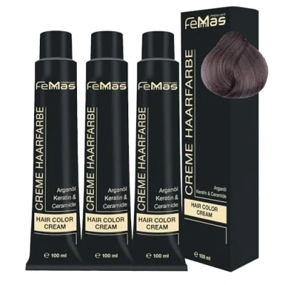 Afbeelding van FemMas Haarverf, lichtblond, intensieve as 8.11, professionele blonde crème voor blond haar met verzorgende arganolie, keratine en ceramide, als permanente kleuring of haarkleurmiddel, 3 x 100 ml