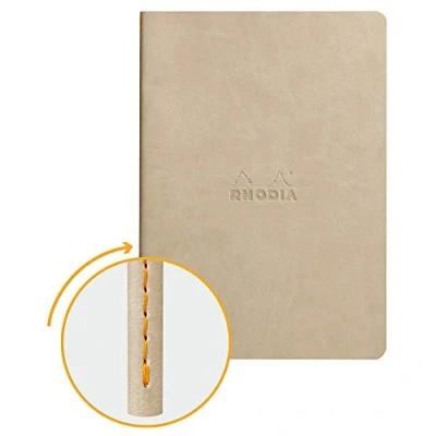 Afbeelding van RHODIA 116455C Notitieboek met zachte naad, beige textiel, A5, gestippeld, 64 pagina&#039;s, lichtbruin papier, 90 g/m², omslag van kunstleer, collectie Rhodiarama