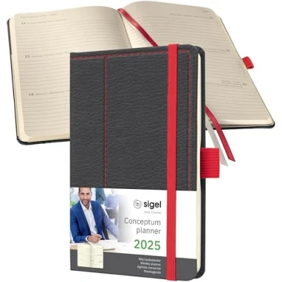 Afbeelding van Weekagenda Conceptum A6 2025 grijs rood hardcover (NL/FR/EN/ DU) 2 pag