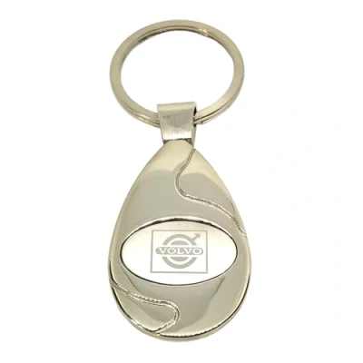 Afbeelding van Sleutelhanger met auto logo, ovoïde vorm, metaal, zilverkleurig, in etui (Volvo)