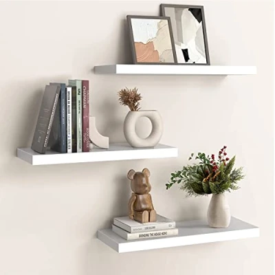 Afbeelding van 3 stuks witte zwevende planken, wandmontage, rek, thuisopslag, organizer, wandrek, gebruik voor woonkamer, keuken, slaapkamer, kantoor, hal enz.