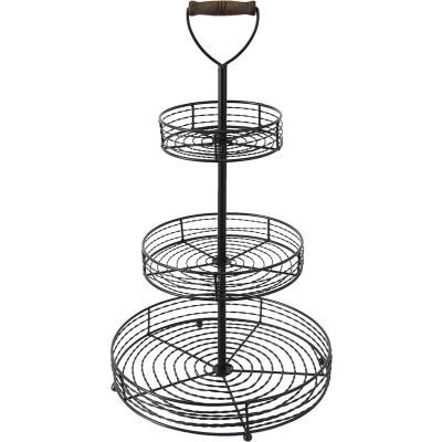 Afbeelding van Clayre &amp; Eef Etagère 3 laags Ø 34x59 cm Zwart Ijzer Rond Fruitschaal