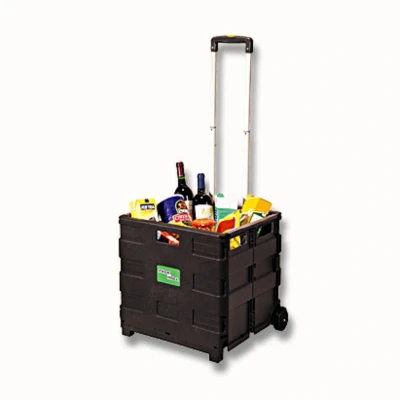 Afbeelding van Relaxdays boodschappentrolley krat op wielen tot 35 kg opvouwbaar trolley zwart