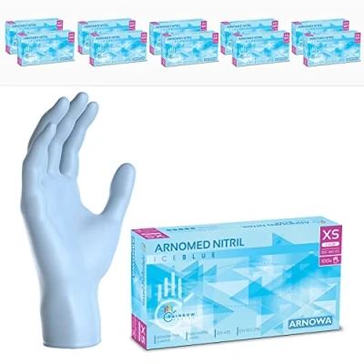 Afbeelding van ARNOMED Lichtblauwe wegwerphandschoenen, nitril handschoenen, maat XS, 1000 stuks wegwerphandschoenen (10 dozen), poedervrij en latexvrij, S, M, L XL