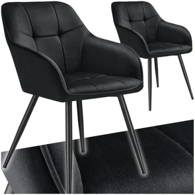 Afbeelding van tectake® Gestoffeerde stoel 2 Eetkamerstoelen Fluweeloptiek stikpatroon gecapitonneerd set van zwart /
