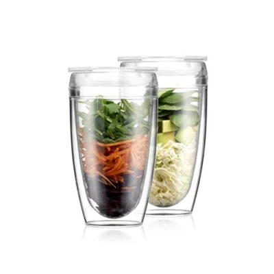 Afbeelding van Bodum PAVINA to GO Set van 2 dubbelwandige kunststof bekers met luchtdicht deksel, 40 cl
