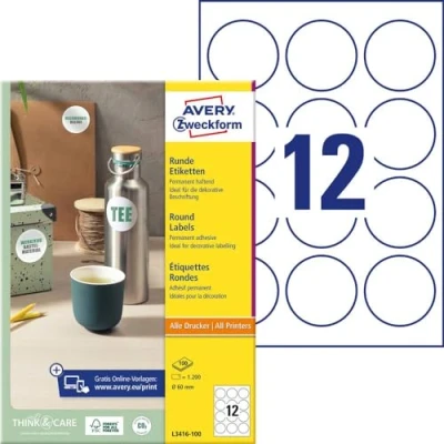 Afbeelding van Avery Zweckform ronde etiketten, 60 mm, doos van 1.200 stuks, wit etiket