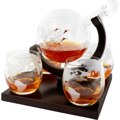 Afbeelding van Aretica Luxe Whiskey Karaf wereldbol met 4 glazen
