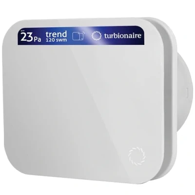 Afbeelding van Turbionaire TREND 120 SWM afzuigkap, ventilatie voor badkamer, keuken, muur/plafond, voorzijde wit, ondoorzichtig, diameter mm, m3/u. 23 Pa, terugslagklep, stil 39 dB, IPX4