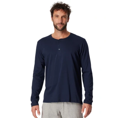Afbeelding van Schiesser pyjamashirt ondergoed aanbieding donkerblauw