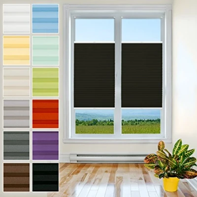 Afbeelding van Plissé rolgordijn met klembevestiging, jaloezie, zonder boren, topkwaliteit parelstofcollectie Easyfix klemdrager gespannen vouwgordijn, inkijkbescherming en zonwering voor ramen [Zwart, B: 80cm, H: 150cm]