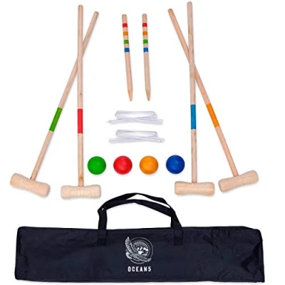 Afbeelding van Ocean 5 croquet Set XXL outdoor tuinspel, het behendigheidsspel van hout, voor kinderen en volwassenen, 2 4 spelers