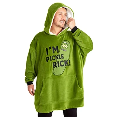 Afbeelding van Rick and Morty Sweats à Capuche Homme, Pull Plaid Poncho Oversize en Polaire Taille Unique Adulte Ado (Vert)