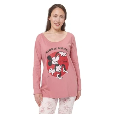 Afbeelding van Disney Minnie Mouse pyjama voor dames, pyjamaset met lange mouwen en broek, roze/roze, Roze