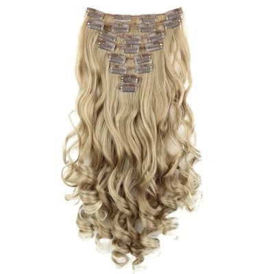 Afbeelding van CAISHA by PRETTYSHOP XXL 45 cm 8 delige set Clip In Extensions Hair Haarstukje Volumineus Golvend Mix Donkerblond CES4a 1