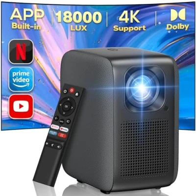 Afbeelding van 4K beamer met geïntegreerde Netflix/Prime Video/YouTube, 600 ANSI Full HD 1080P, iZEEKER Retroprojector Dolby Audio, Integrale Zegel, Elektrische Focus, 4D/4P Keystone voor Android/PC/USB