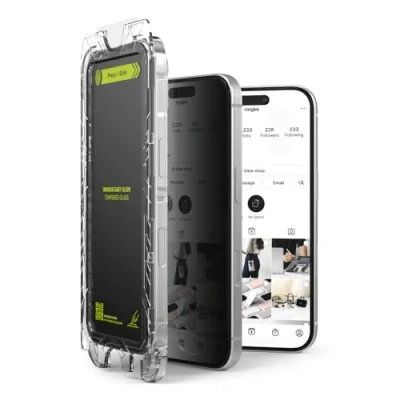 Afbeelding van Ringke Easy Slide Privacy Glass Compatibel met iPhone Pro Max, displaybescherming installatiegereedschap, HD kwaliteit 9H hardheid, anti spionage, gehard glas volledige afdekking
