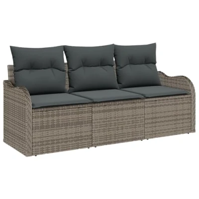 Afbeelding van vidaXL 3 delige tuinbankset met kussens grijs poly rattan