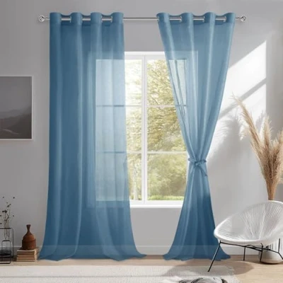 Image de DWCN Sheer Lot de 2 voilages transparents à œillets pour salon, chambre d&#039;enfant, coucher, bleu foncé, 240 x 140 cm (H l)